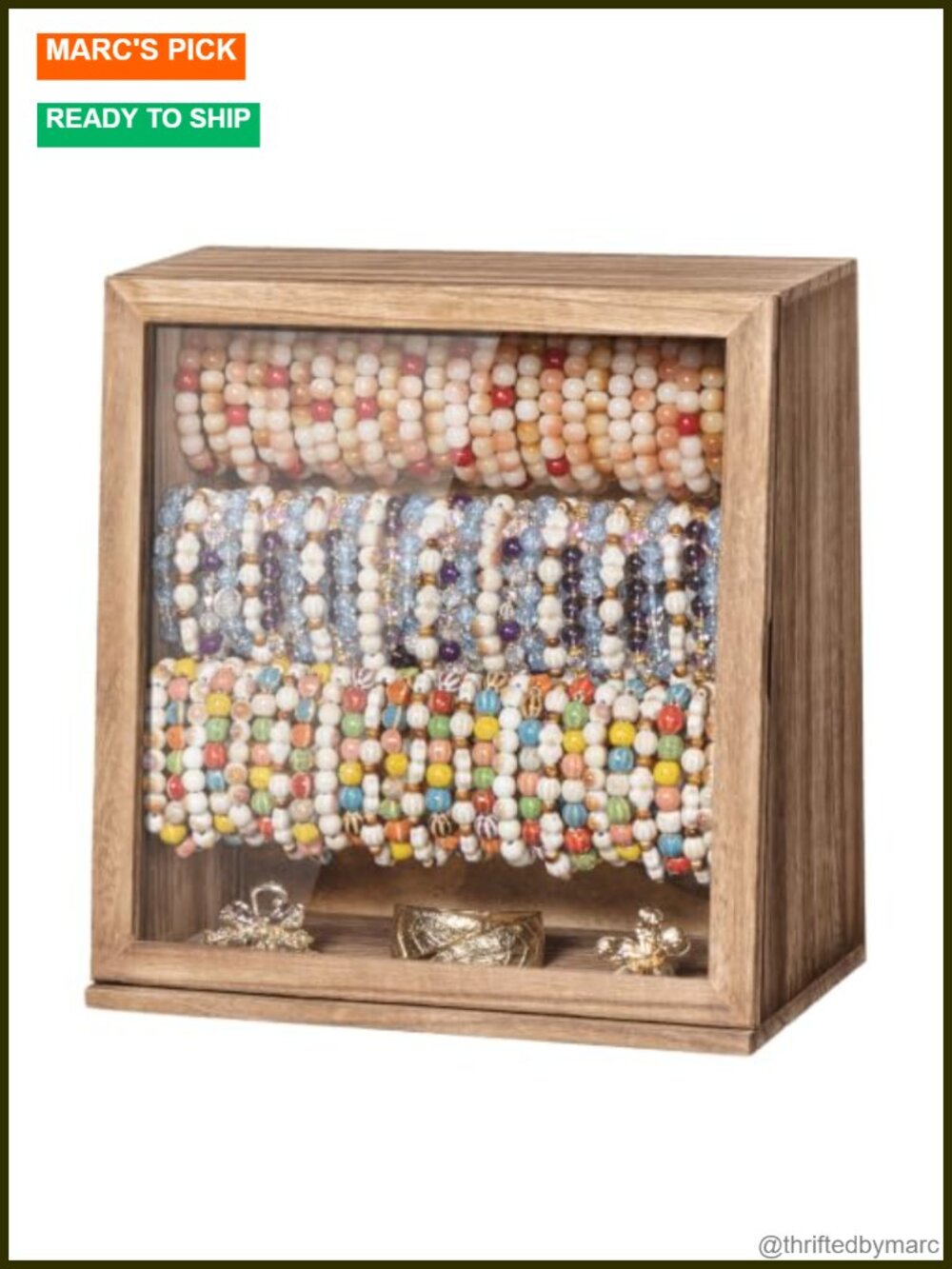 Wood Bracelet Holder Display Box w/ Clear Window, 84+ Capacity, Dust-Proof